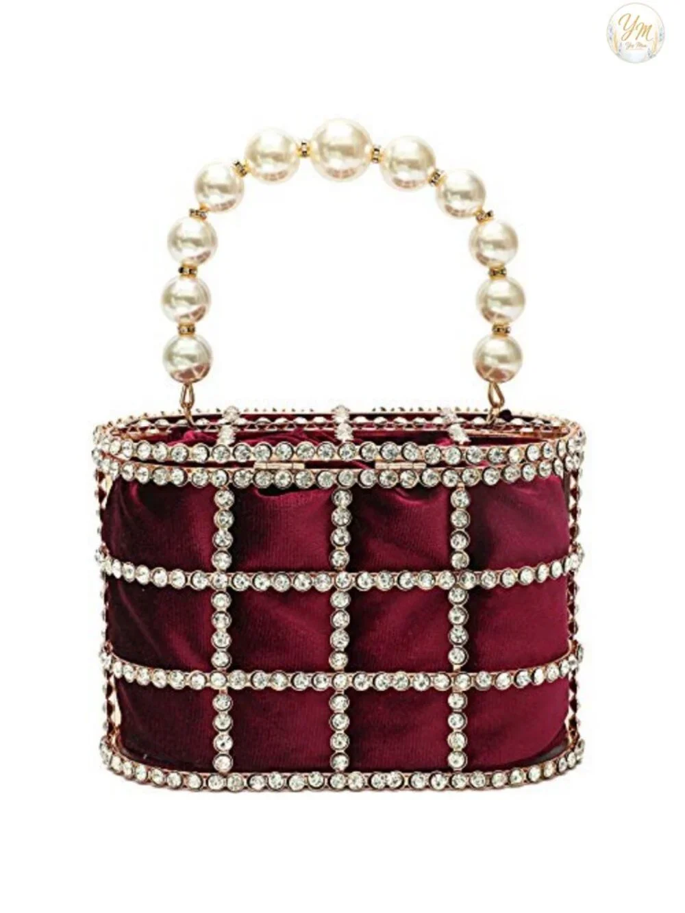 Sparkly Rhinestone Clutch Evening Bag Pearl Handle Wedding Bridal